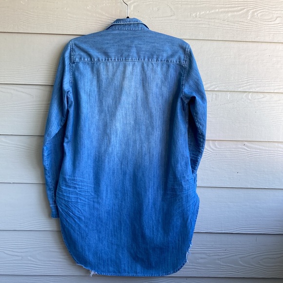 Frank & Eileen Grayson Denim Chambray Distressed Button Front Shirt - Picture 2 of 12